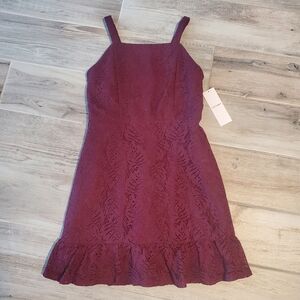 Zac Posen Burgundy Leaf Lace Sleeveless Party Dress Youth Girls Size 14 NWT